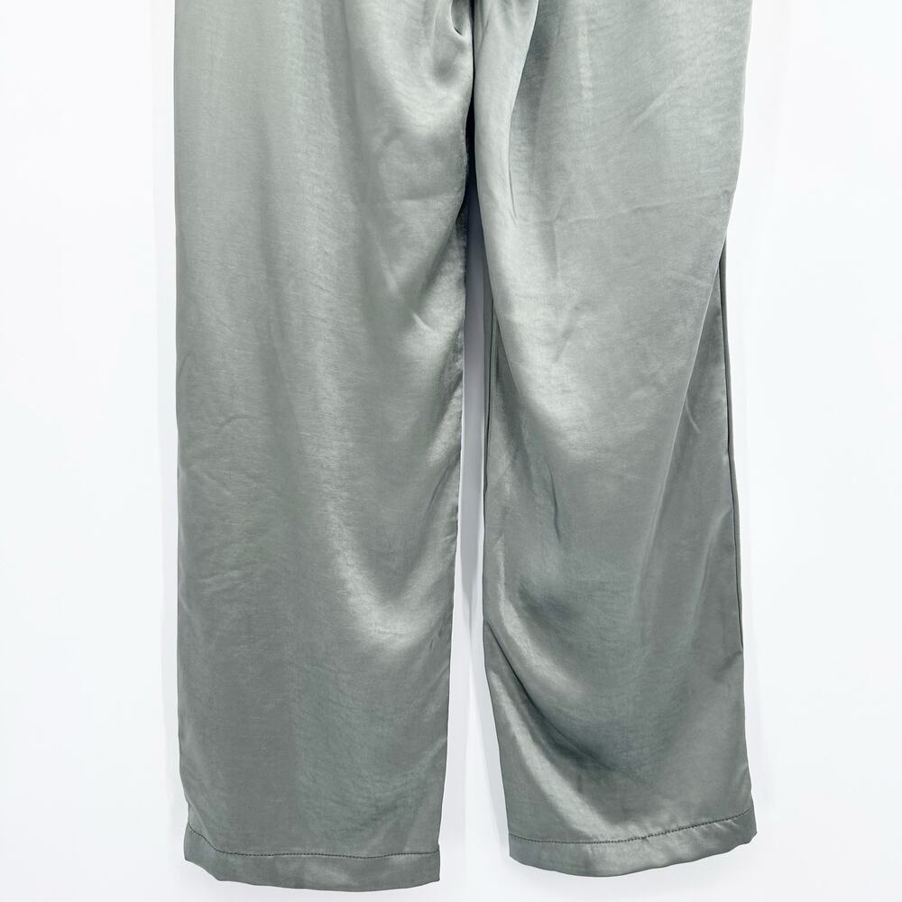 Vintage Havana Satin Pleated Wide Leg Pants Sage Green Trouser M Luxe Elevated - Picture 12 of 13